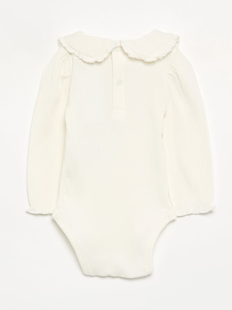 Body in maglia a costine con colletto Claudine Bianco - Kiabi