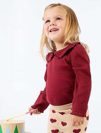 Body in maglia a costine con colletto Claudine