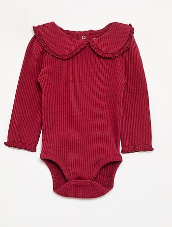Body in maglia a costine con colletto Claudine