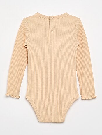 Body in maglia a costine con ricamo sangallo