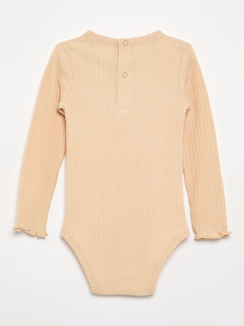 Body in maglia a costine con ricamo sangallo Beige - Kiabi