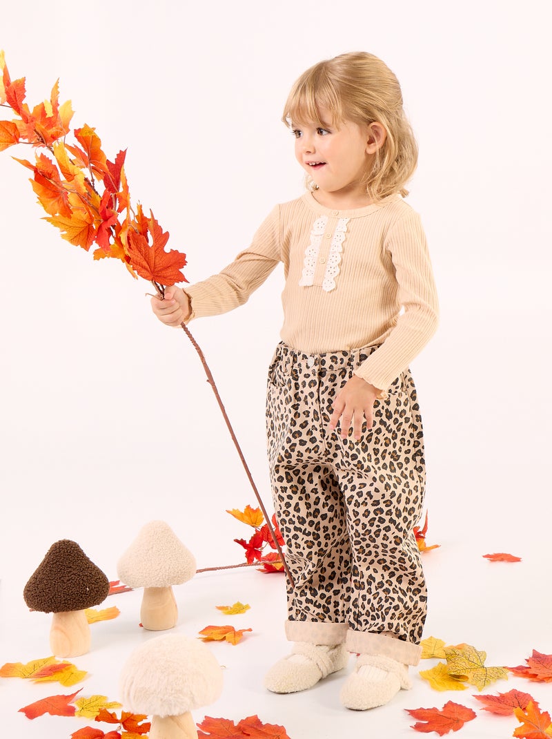 Body in maglia a costine con ricamo sangallo Beige - Kiabi