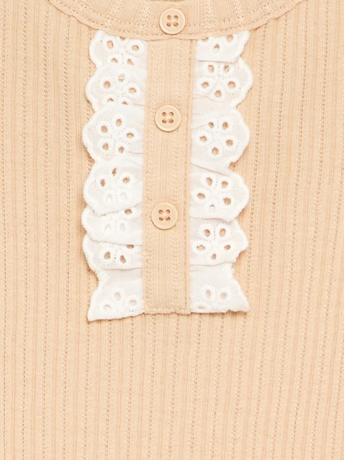 Body in maglia a costine con ricamo sangallo - Kiabi