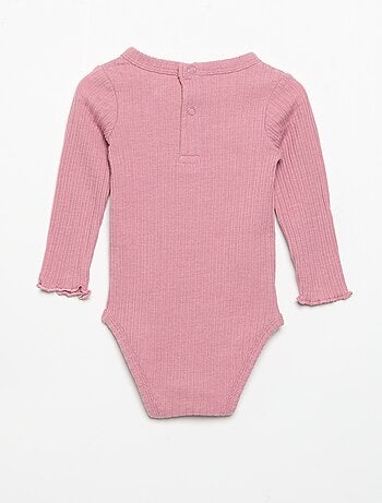Body in maglia a costine con ricamo sangallo