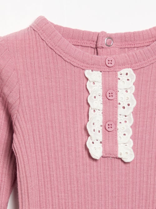 Body in maglia a costine con ricamo sangallo - Kiabi Body in maglia a costine con ricamo sangallo - Kiabi
