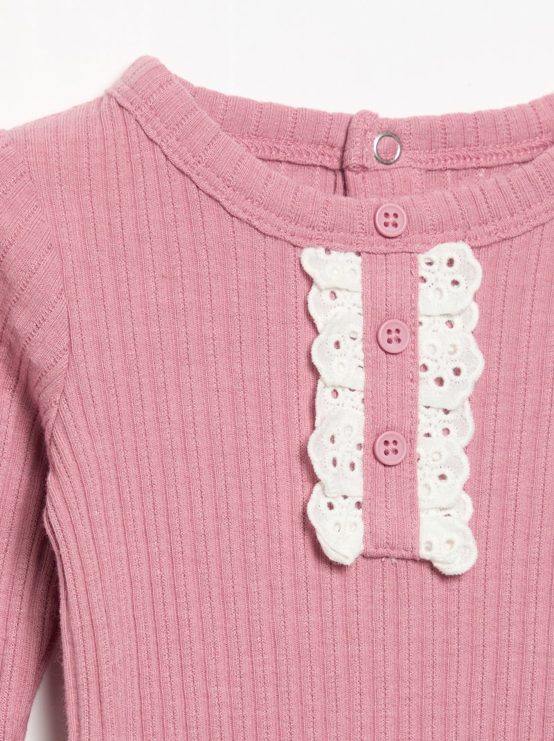 Body in maglia a costine con ricamo sangallo Rosa - Kiabi