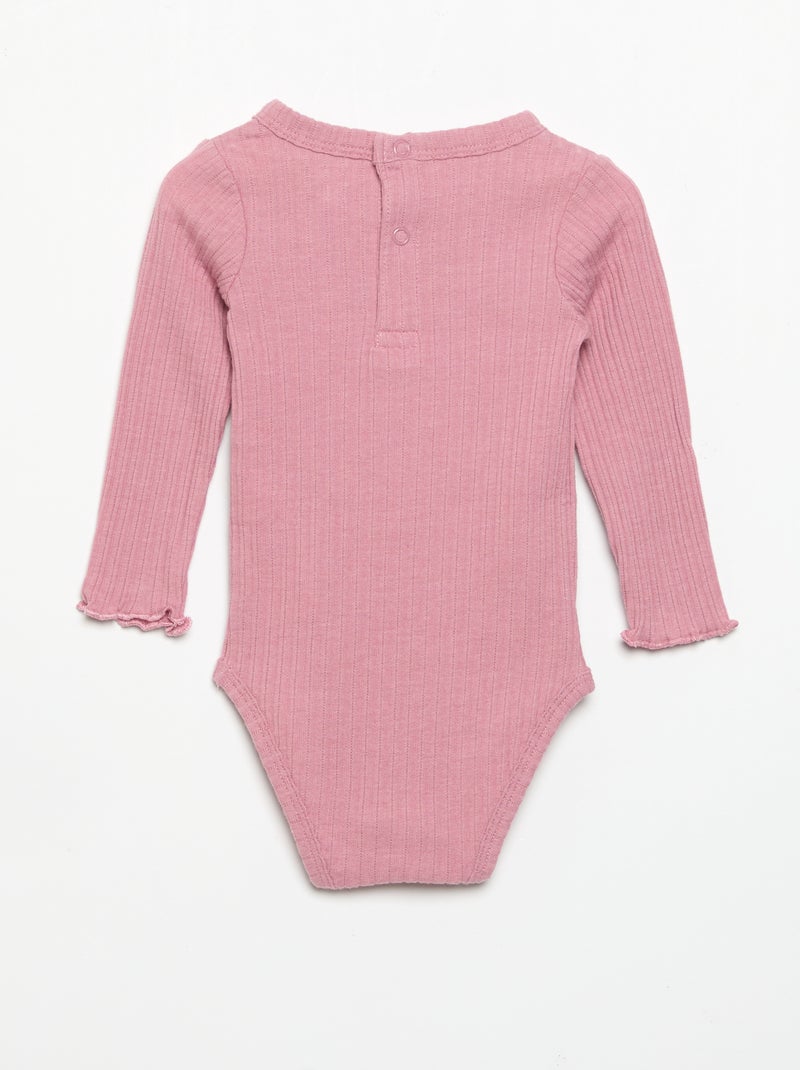 Body in maglia a costine con ricamo sangallo Rosa - Kiabi