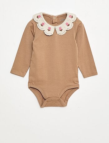 Body in maglia jersey con colletto Claudine ricamato
