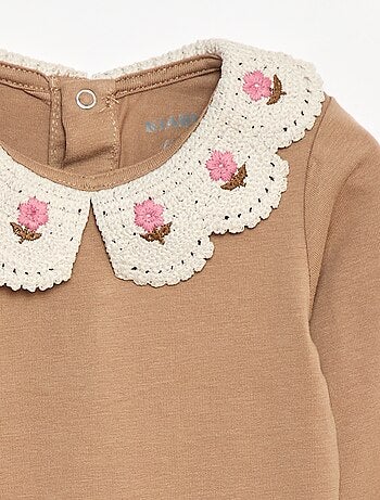 Body in maglia jersey con colletto Claudine ricamato