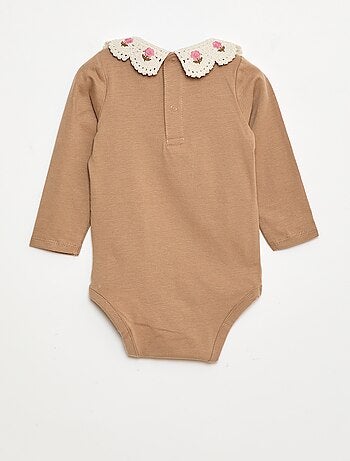 Body in maglia jersey con colletto Claudine ricamato