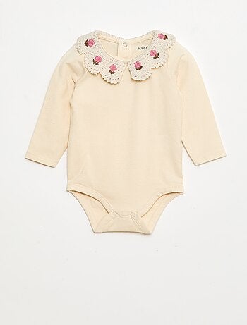 Body in maglia jersey con colletto Claudine ricamato