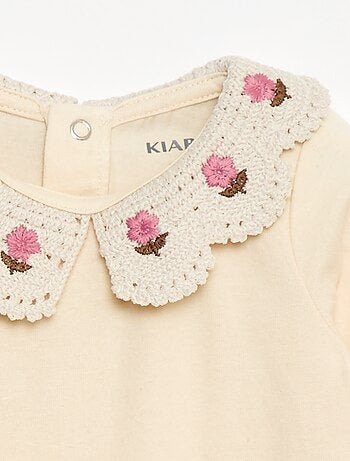 Body in maglia jersey con colletto Claudine ricamato