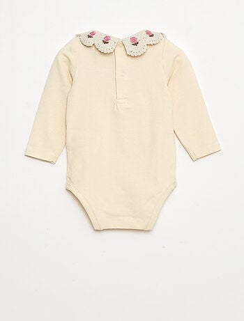 Body in maglia jersey con colletto Claudine ricamato