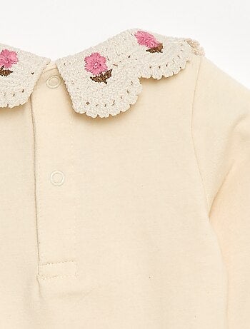 Body in maglia jersey con colletto Claudine ricamato