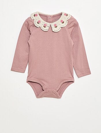 Body in maglia jersey con colletto Claudine ricamato