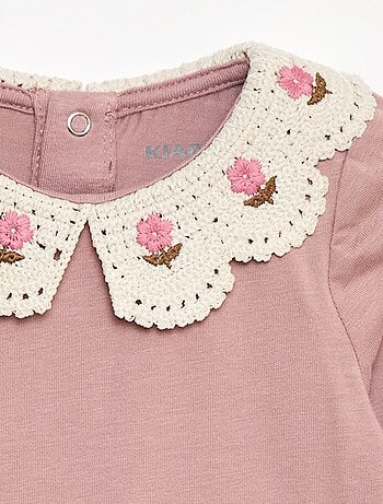 Body in maglia jersey con colletto Claudine ricamato
