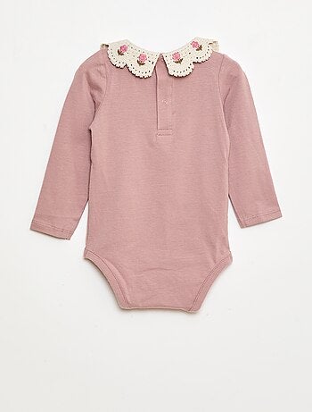 Body in maglia jersey con colletto Claudine ricamato