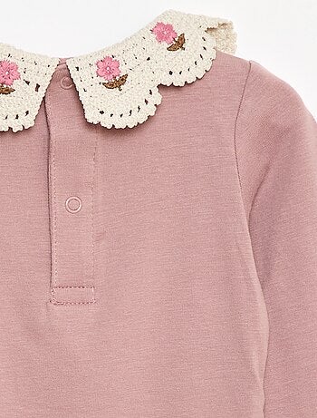 Body in maglia jersey con colletto Claudine ricamato