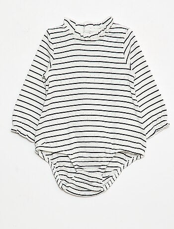 Body in maglia operata con colletto arricciato e motivo all over