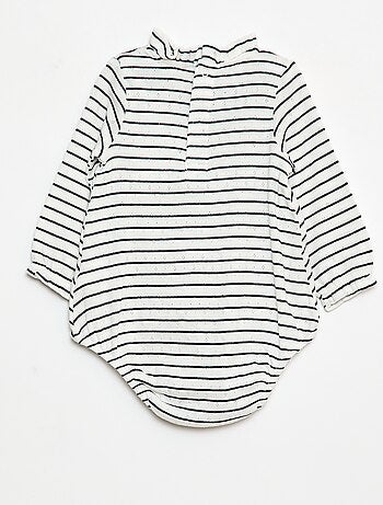 Body in maglia operata con colletto arricciato e motivo all over