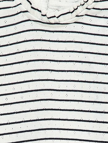 Body in maglia operata con colletto arricciato e motivo all over