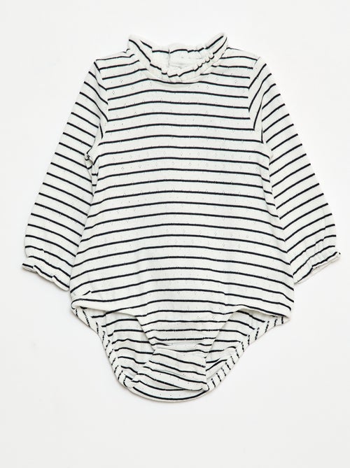 Body in maglia operata con colletto a volant e motivo all over - Kiabi