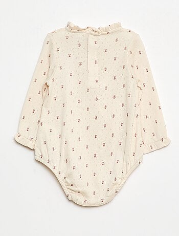 Body in maglia operata con colletto arricciato e motivo all over