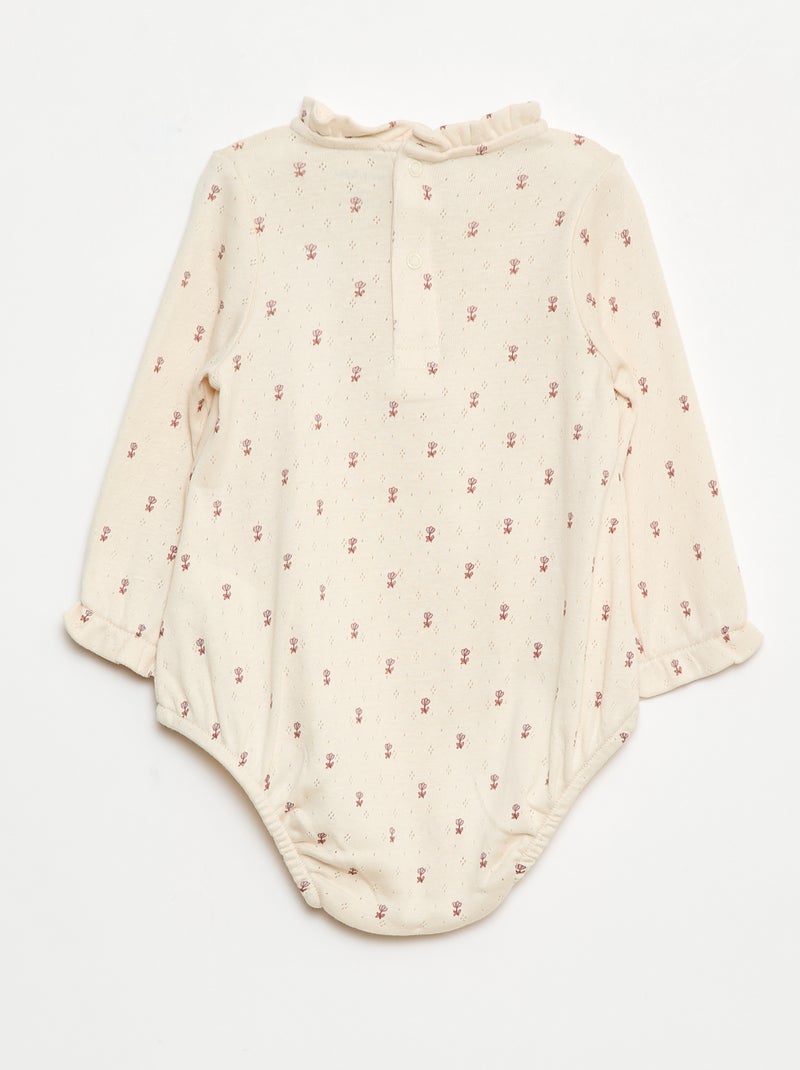 Body in maglia operata con colletto a volant e motivo all over Bianco - Kiabi