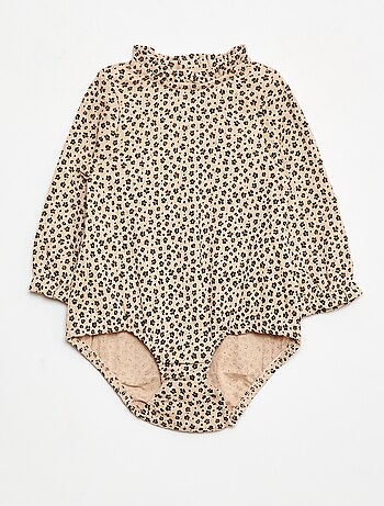 Body in maglia operata con colletto arricciato e motivo all over