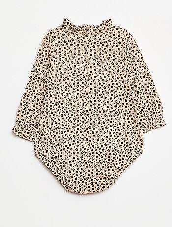 Body in maglia operata con colletto arricciato e motivo all over