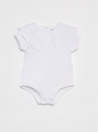 Body in maglia pointelle con collo fantasia