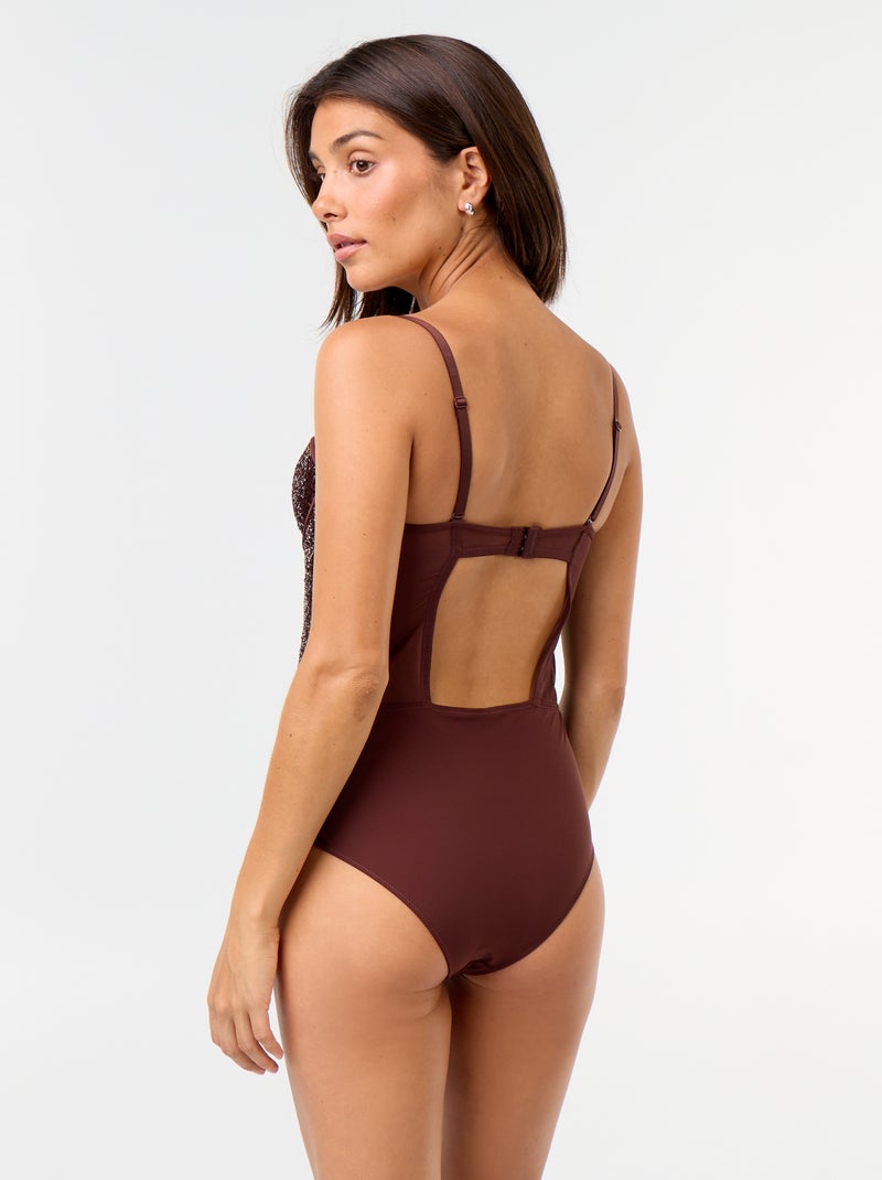 Body in microfibra e paillettes Marrone scuro - Kiabi