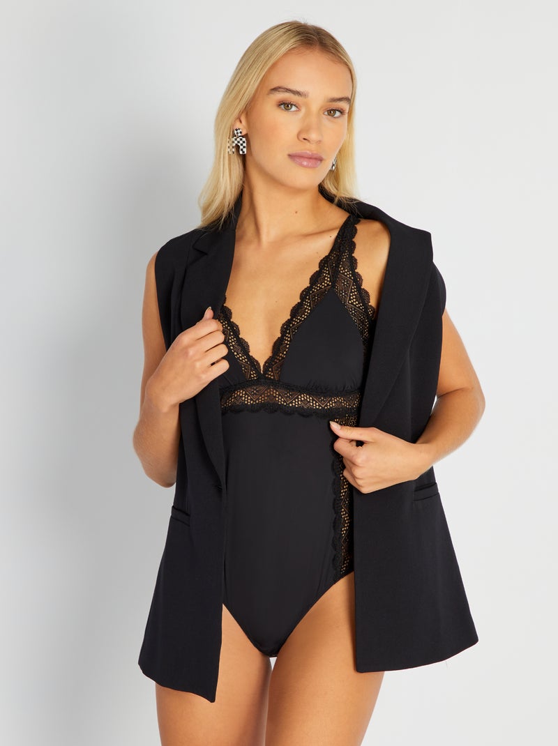 Body in microfibra e pizzo nero - Kiabi