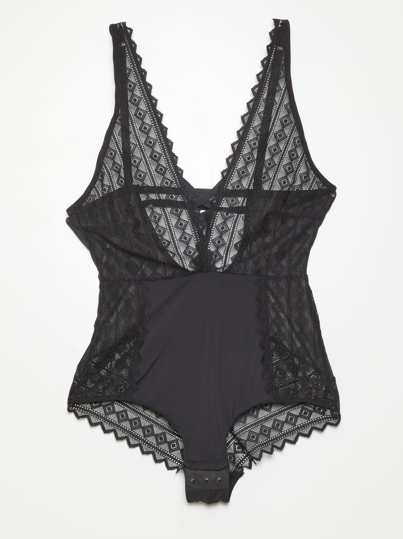 Body in pizzo e microfibra 'Envie de Lingerie' nero - Kiabi