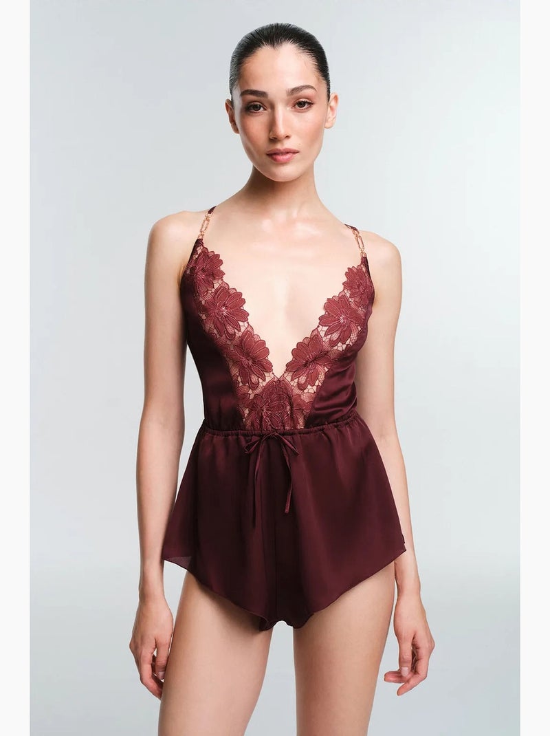 Body in pizzo obsidia penti Rosso bordeaux - Kiabi