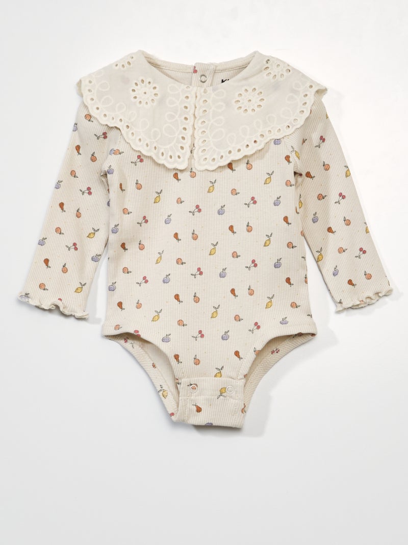 Body in puro cotone con colletto con ricamo a punto inglese BIANCO - Kiabi