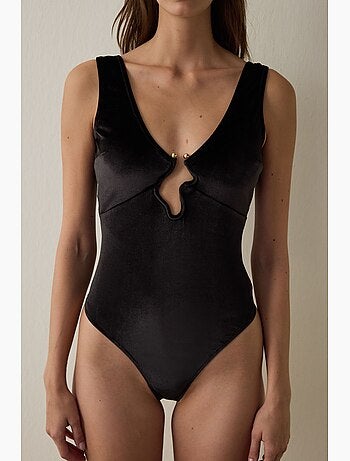 Body in velluto con scollo a v profondo penti