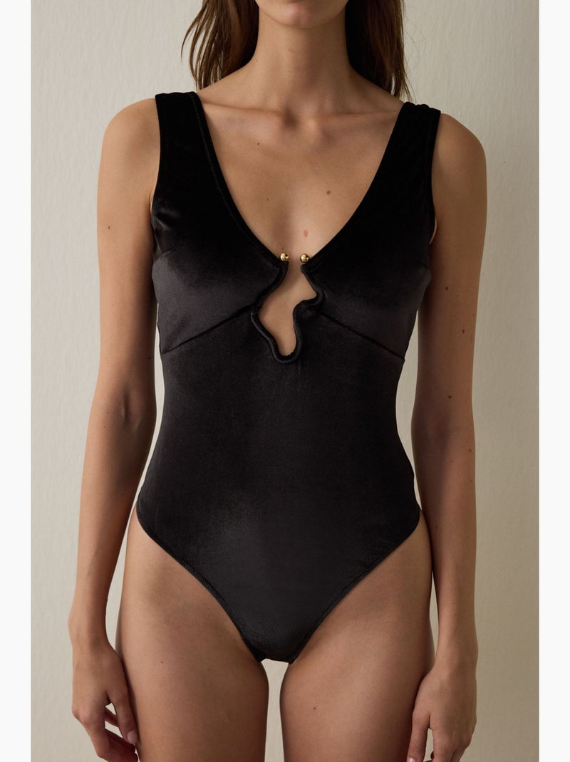Body in velluto con scollo a v profondo penti Nero - Kiabi