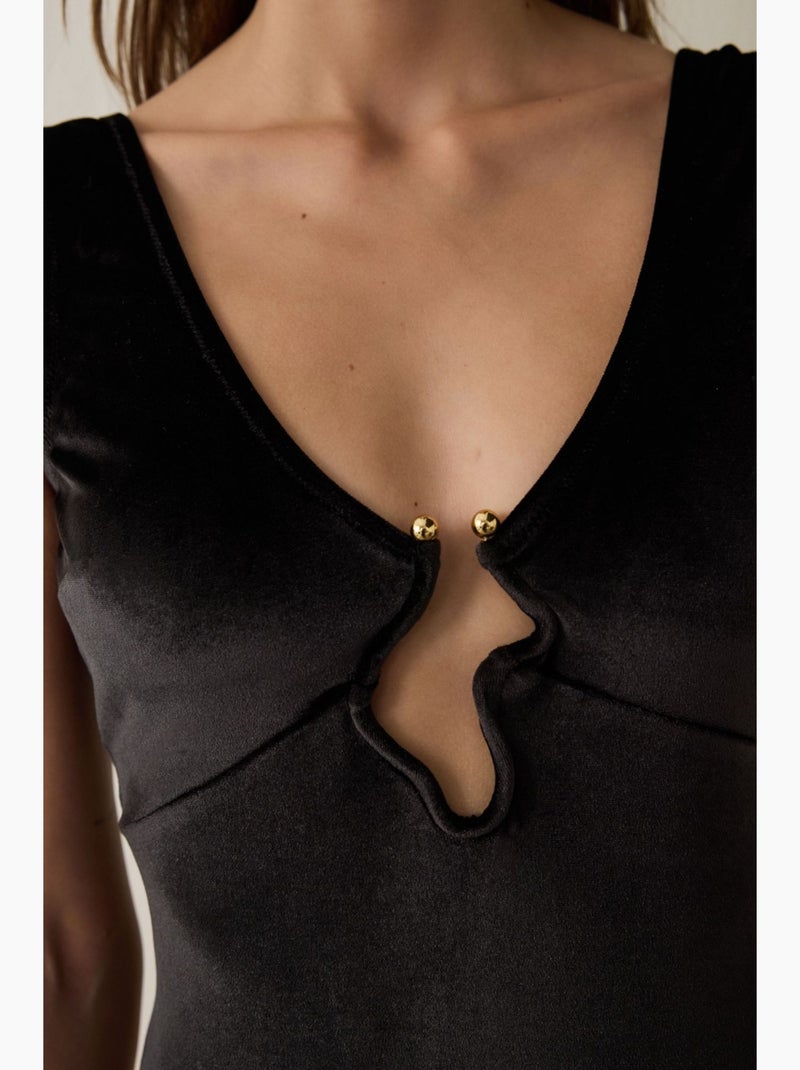 Body in velluto con scollo a v profondo penti Nero - Kiabi