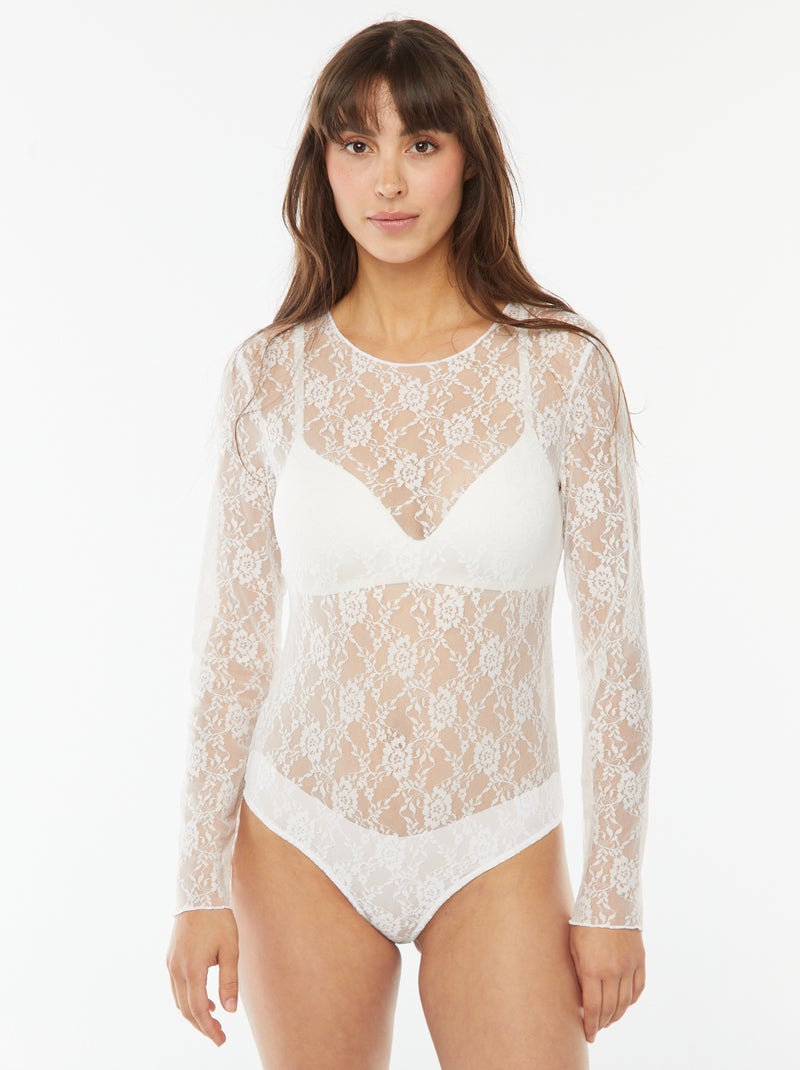 Body maniche lunghe in pizzo Bianco - Kiabi