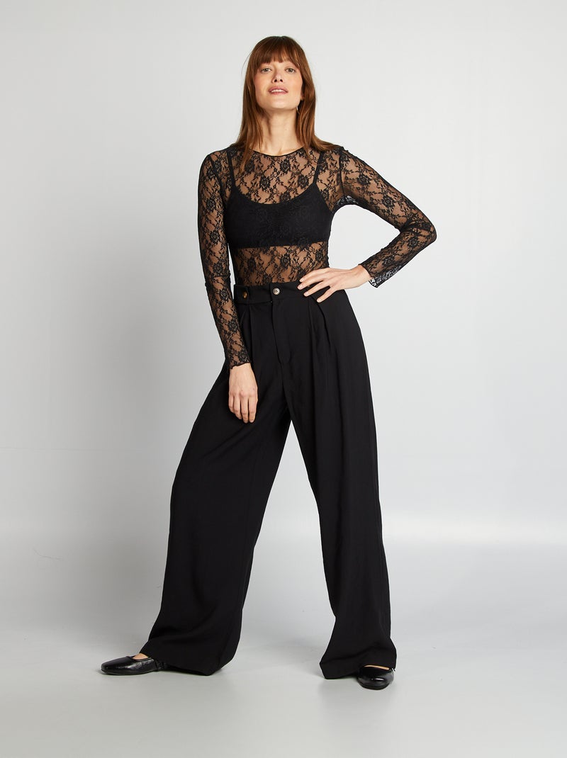 Body maniche lunghe in pizzo nero - Kiabi