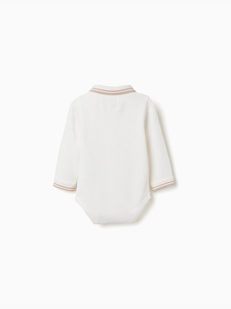 Body-polo in cotone a manica lunga a righe Bianco - Kiabi