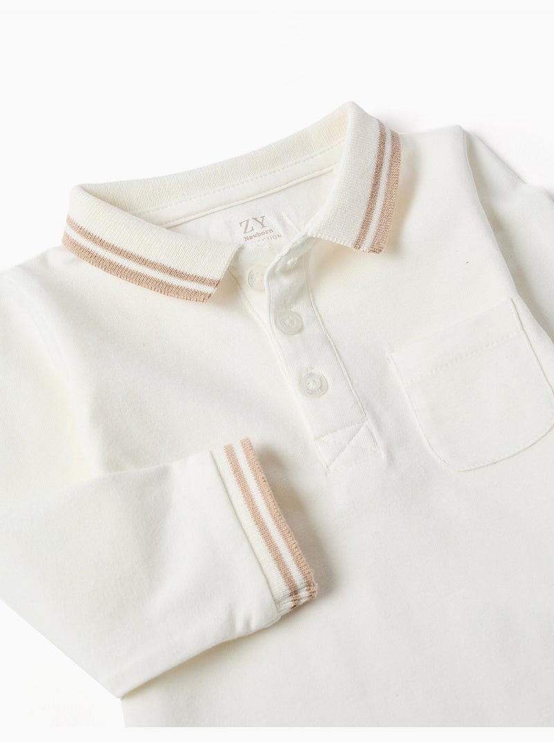 Body-polo in cotone a manica lunga a righe Bianco - Kiabi