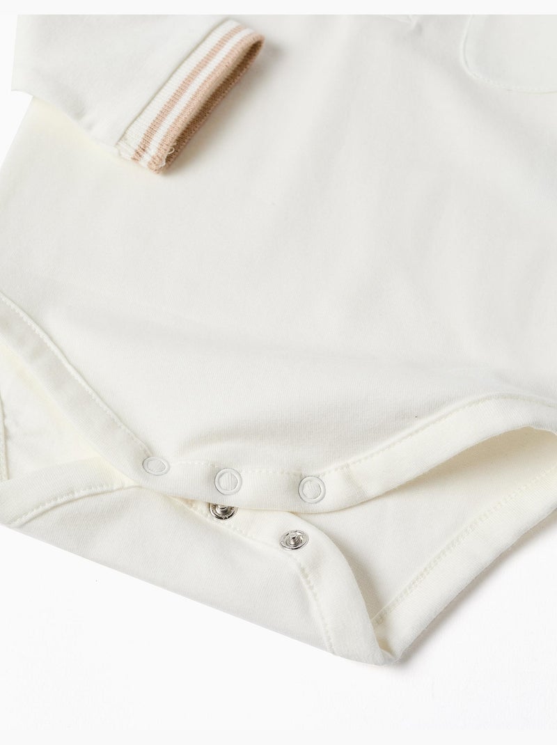Body-polo in cotone a manica lunga a righe Bianco - Kiabi