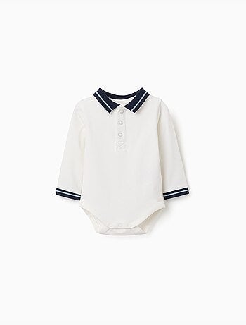 Body polo in cotone con colletto a contrasto