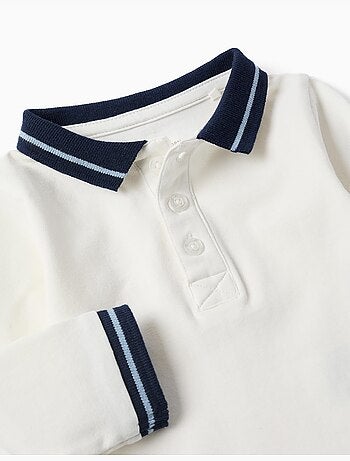 Body polo in cotone con colletto a contrasto