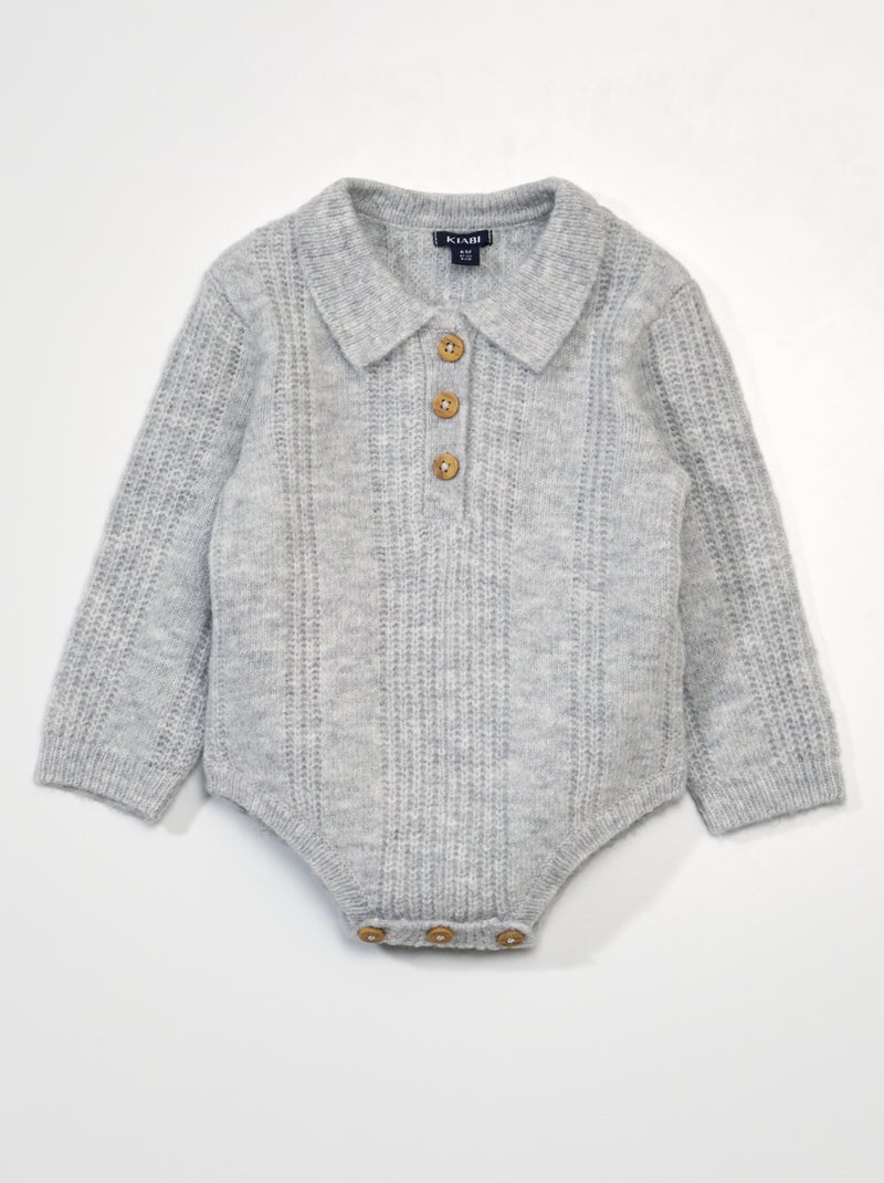 Body pullover lavorato a maglia con collo a polo GRIGIO - Kiabi