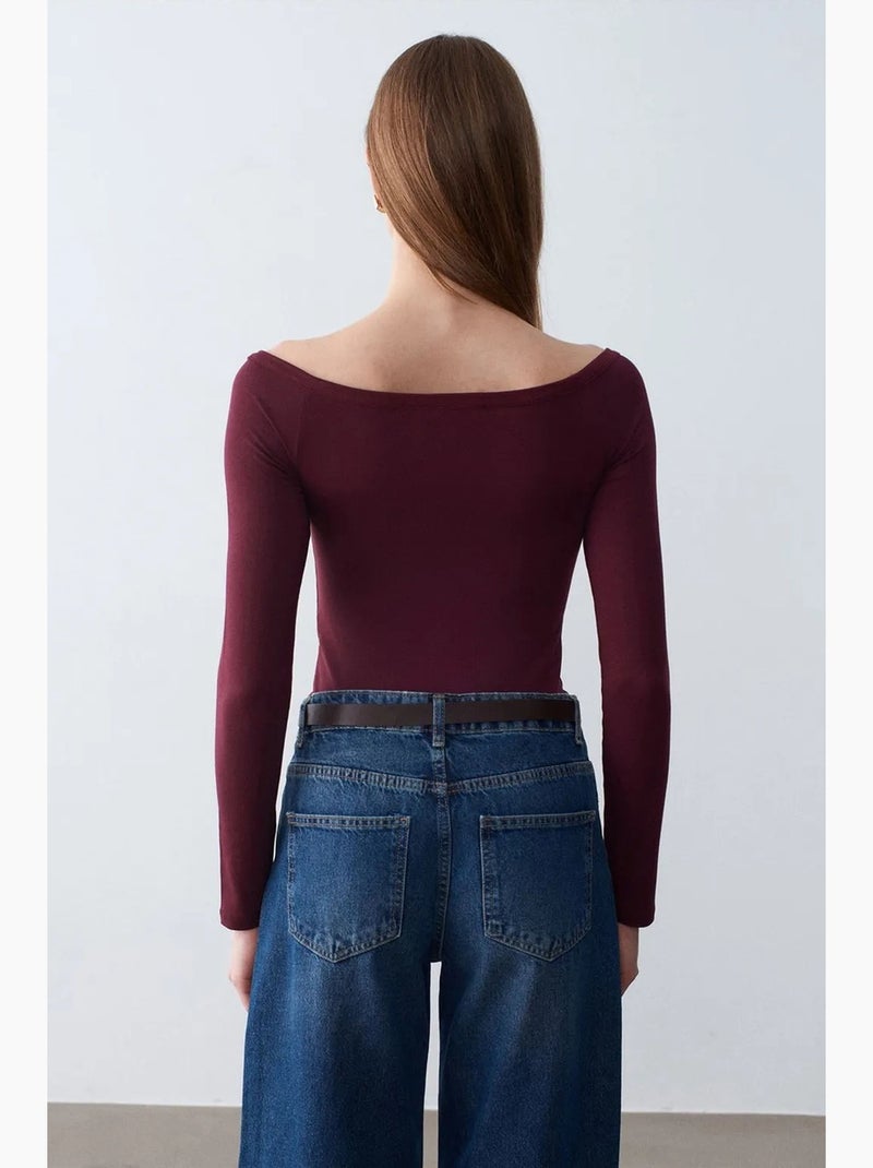 Body scollo barca aderente dilvin Rosso bordeaux - Kiabi