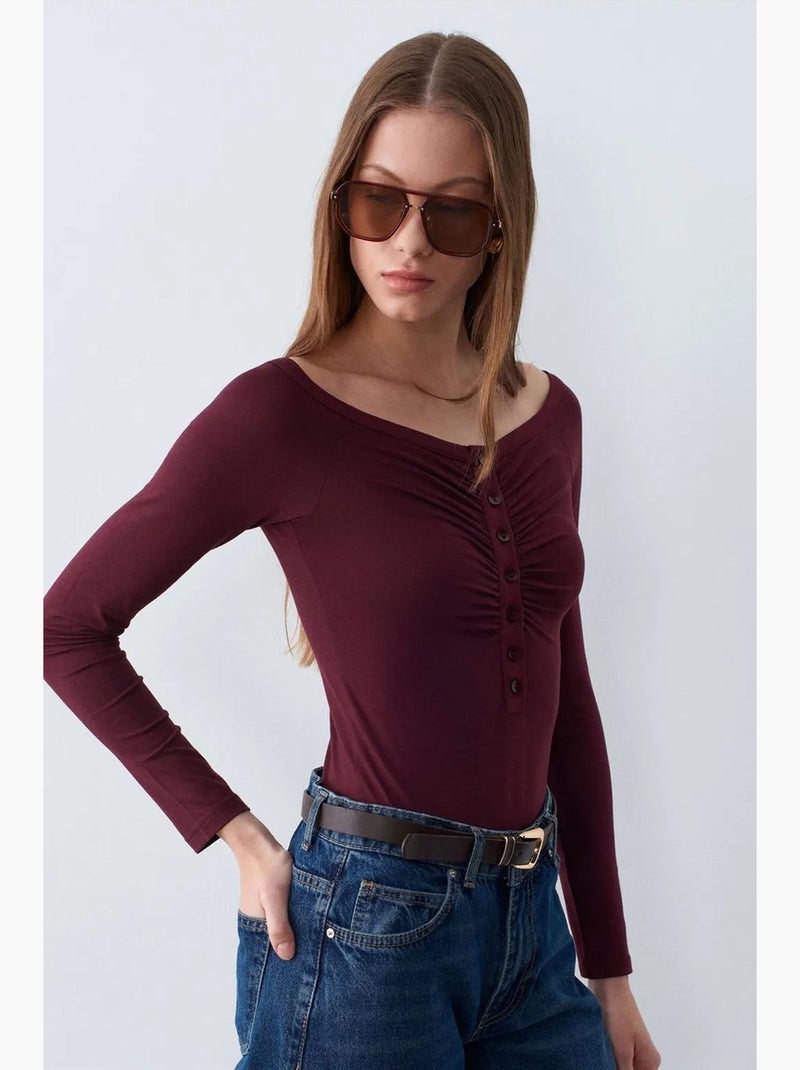 Body scollo barca aderente dilvin Rosso bordeaux - Kiabi