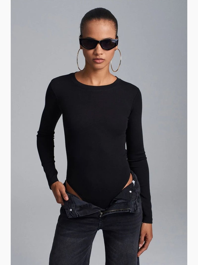 Body scollo tondo aderente in jersey dilvin Nero - Kiabi